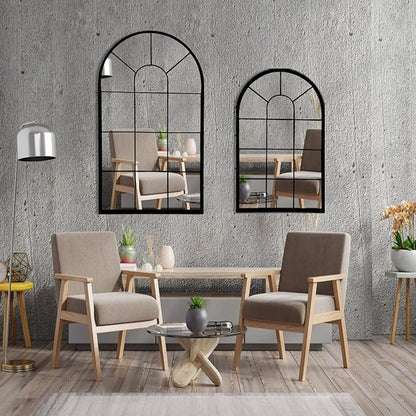 HQiJun Wall Mirror Window Decorative Mirrors Arched Farmhouse for Living Room Bedroom Entryway Bathroom Vanity (Black,41.3”x 24” x1”)