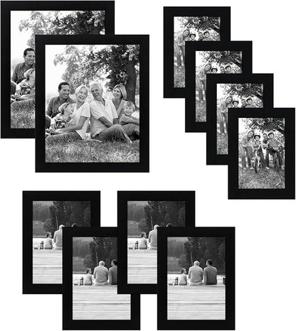 Americanflat Set of 10 Picture Frames with Shatter-Resistant Glass - Gallery Wall Frame Set with Two 8x10, Four 5x7 and Four 4x6 Frames - Signature Collection - Black