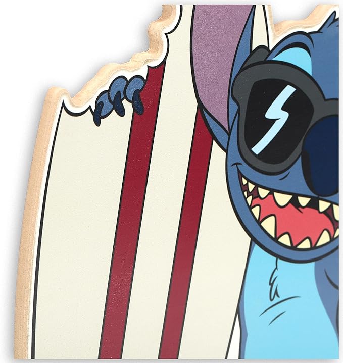 Open Road Brands Disney Lilo and Stitch Surfboard Wood Wall Art - Cute Stitch Wall Decor With Beach Theme