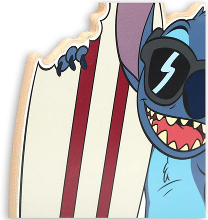 Open Road Brands Disney Lilo and Stitch Surfboard Wood Wall Art - Cute Stitch Wall Decor With Beach Theme