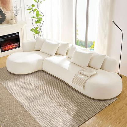 WILLIAMSPACE 134.63" Oversize Curved Sofa Cloud Couch with Round Chaise, Modern Upholstered Curved Sectional Sofa Couch with 6 Pillows for Living Room, No Assembly (Left-Facing,Cream White)