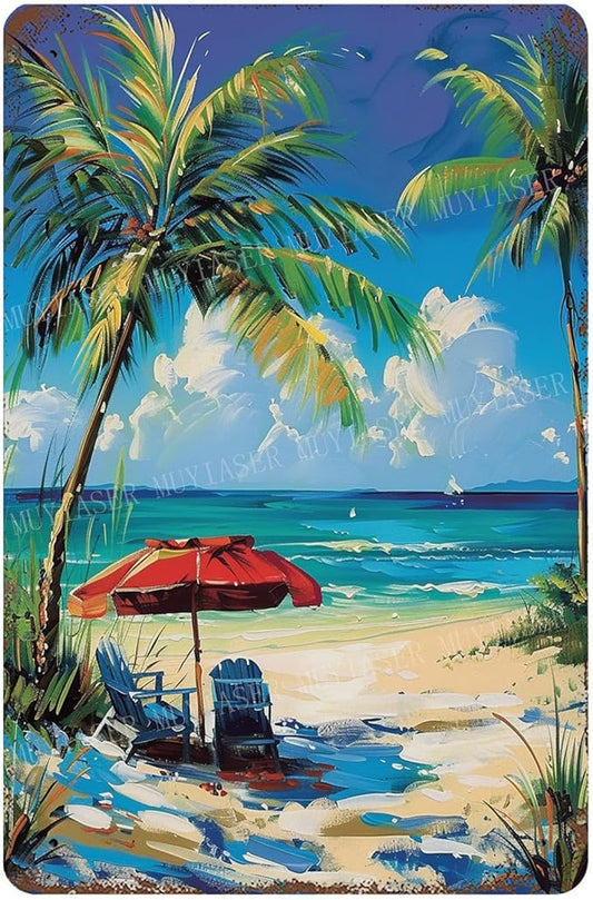 Beach Metal Signs Vintage Signs Retro Aluminum Tin Sign for Beach Kitchen Office Home Bar Cafe Decor 8x12 Inch