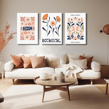 SKYRISE Floral Canvas Wall Art Set of 3, Rustic Botanical Canvas Paintings Prints ArtWork for Living Room, Vintage Flower Pictures for Farmhouse Dining Room Hallway Bedroom Wall Decor 24"x36"