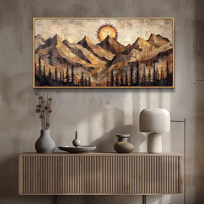 QIYILEXWART Large Wall Decor For Living Room Canvas Wall Art For Office Modern Wall Decorations For Bedroom Mountain Sun Landscape Painting Farmhouse Pictures Artwork Home Decor 24x48