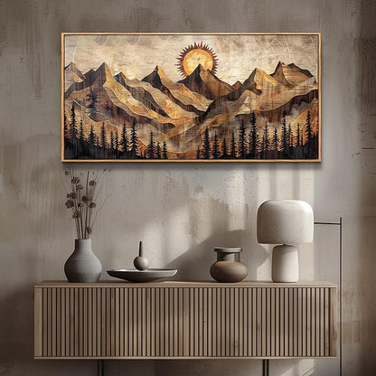 QIYILEXWART Large Wall Decor For Living Room Canvas Wall Art For Office Modern Wall Decorations For Bedroom Mountain Sun Landscape Painting Farmhouse Pictures Artwork Home Decor 24x48