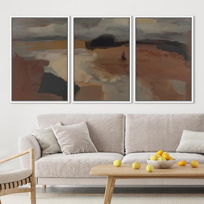 SIGNLEADER Framed Canvas Print Wall Art Set Desert Horizon Abstract Neutral Landscape Illustrations Minimal Decorative Bohemian for Living Room, Bedroom, Office - 16"x24"x3 White