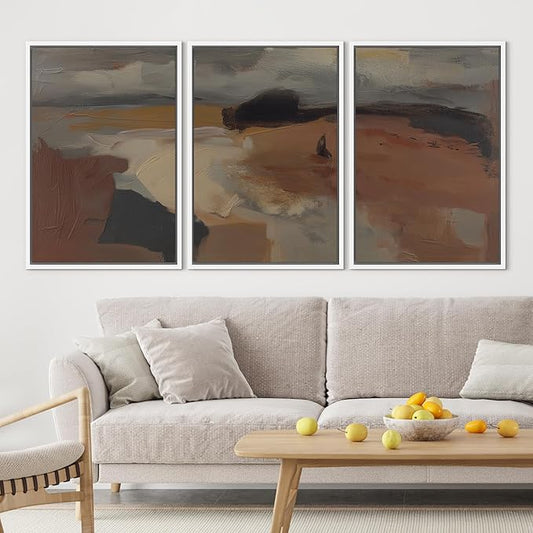 SIGNLEADER Framed Canvas Print Wall Art Set Desert Horizon Abstract Neutral Landscape Illustrations Minimal Decorative Bohemian for Living Room, Bedroom, Office - 16"x24"x3 White