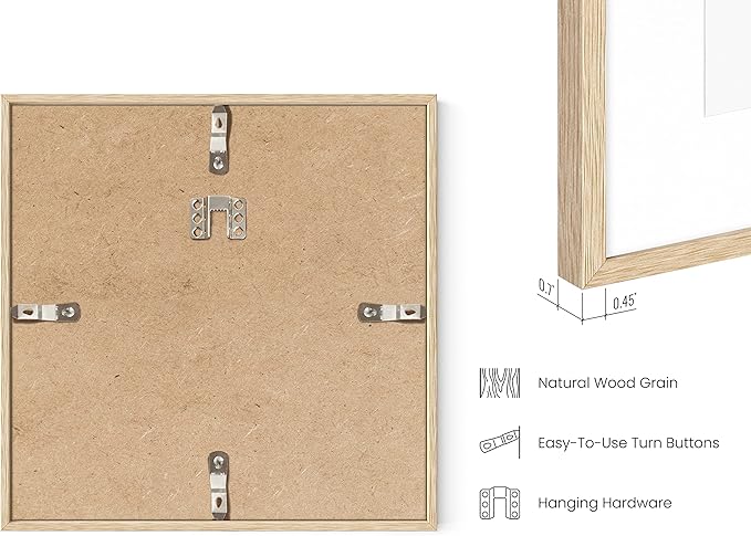 HAUS AND HUES Beige Oak Wood 8x8 Picture Frames - Set of 6, Square Frames with Mat, Minimalist Frames for Photos (8x8 in, Beige, Set of 6)