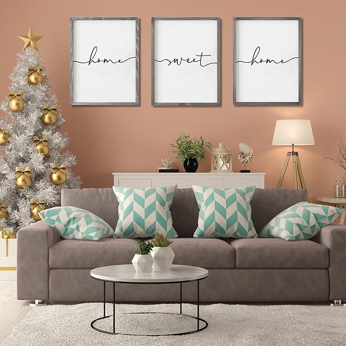 Heiple Set of 3 Framed Farmhouse Home Sweet Home Sign Above Bed Wall Decor for Bedroom Decor Wall Art Wood Signs