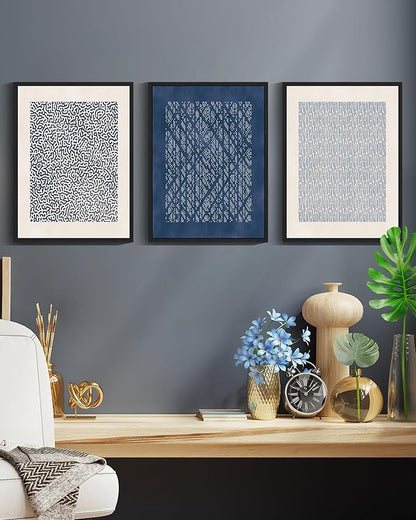 Drsoum Blue Mid-Century Modern Framed Wall Art Minimalist Abstract Boho Wall Decor Geometric Artwork Kitchen Dining Room 11x14in Black Framed