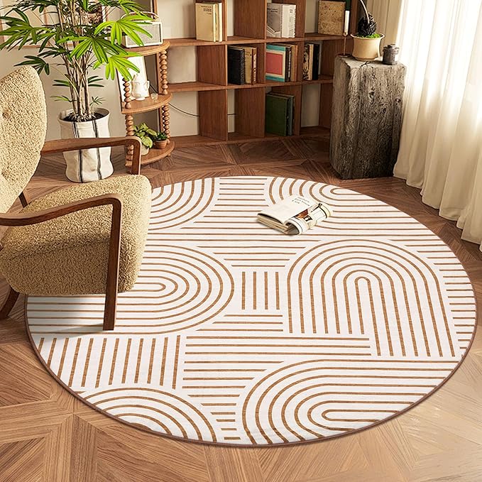 ROYHOME Washable Rug 4ft Area Rugs for Living Room, Abstract Rug for Bedroom, Soft Rainbow Non Slip Throw Rugs with Rubber Back, Low Pile Stain Resistant Boho Geometric Carpet for Dining Room,Orange
