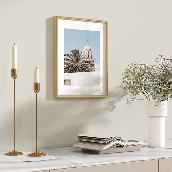 Fun Memories 12x16 Picture Frame Gold, Aluminum Picture Frames 12"x16", 12x16 Picture Frame with Mat for 8.5x11, 12 by 16 Frame Real Glass, 12 x 16 Metal Frame for Home Decor