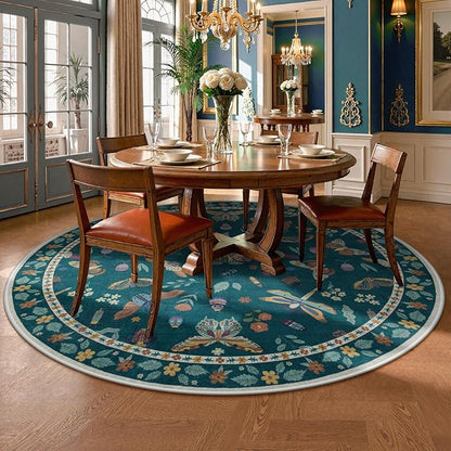 Lahome Insect Washable Round Area Rug, Soft Round Rugs 6ft Ultra-Thin Non-Slip, Boho Large Circle Carpet for Bedroom Living Room Kitchen Nursery Vionnet, Dark Green