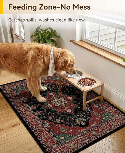 RELEANY Area Rugs 2'x3' Kitchen Rugs Entry Rug Small Rugs for Entryway Kitchen Bathroom Door Mat Indoor Entrance,Washable Non Slip, Red Black