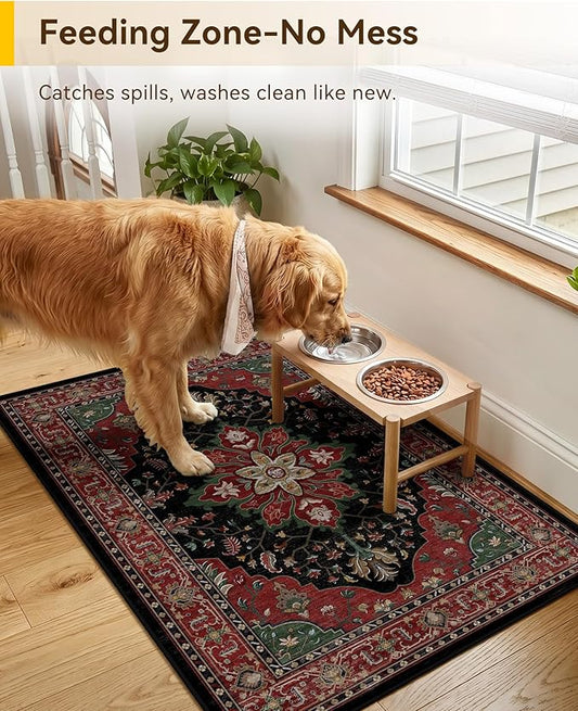 RELEANY Area Rugs 2'x3' Kitchen Rugs Entry Rug Small Rugs for Entryway Kitchen Bathroom Door Mat Indoor Entrance,Washable Non Slip, Red Black