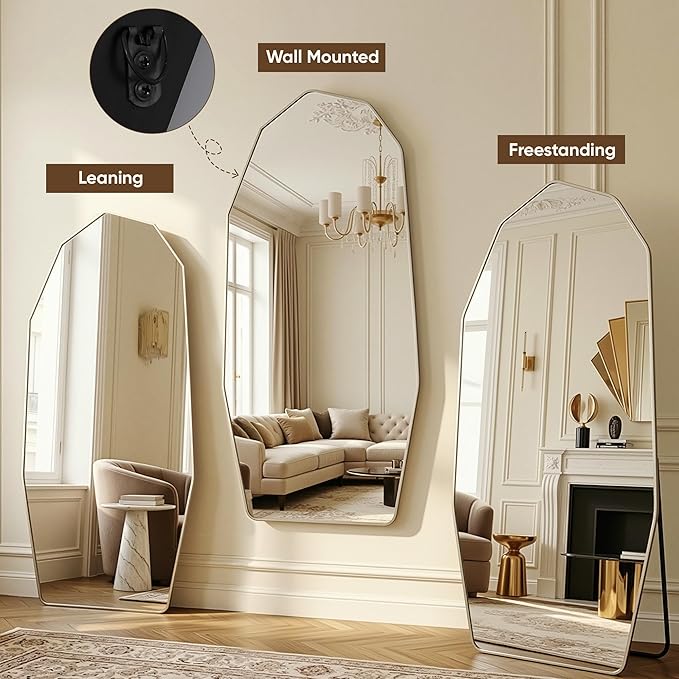 Antok Full Length Mirror, 71"x32" Floor Mirror, Free Standing Wall Mounted or Leaning Full Body Mirror with Aluminum Alloy Frame, Diamond Irregular for Bedroom Entryway Cloakroom, Silver