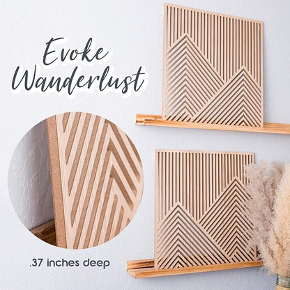 SnugLife 2 Pcs Wood Mountain Wall Art - Modern Wooden Panel Mountain Wall Decor, Decorative Forest Nature Abstract Line Minimalist Wall Art for Living Room Bedroom Farmhouse - Large 23.5”x23.5”