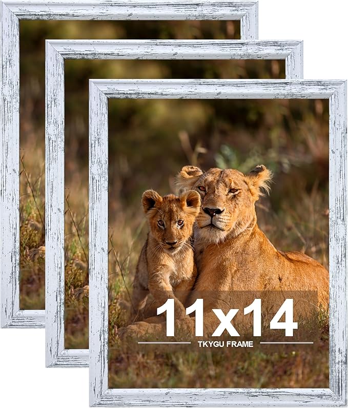11x14 Picture frame set of 3,Woode frames Rustic White Wall Mounting Horizontally or Vertically, 11 x 14 Wall Gallery Poster Photo Frame with Shatter Resistant Plexiglass,best gift