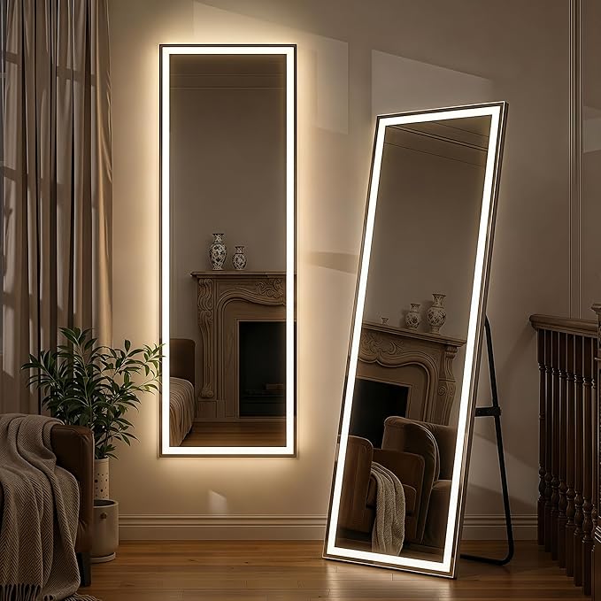 64"x21" Full Length Mirror with LED Lights, Mirrors with Dimming & 3 Color, Full Body Mirrors with Aluminum Alloy Thin Frame for Bedroom, Dressing Room