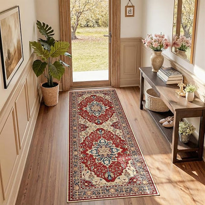 RELEANY Area Rugs 2'x6' Runner Rug Non Slip Washable for Kitchen Hallway Bedroom Beside Laundry Room Bathroom Rug, Floor Carpet, Red Blue