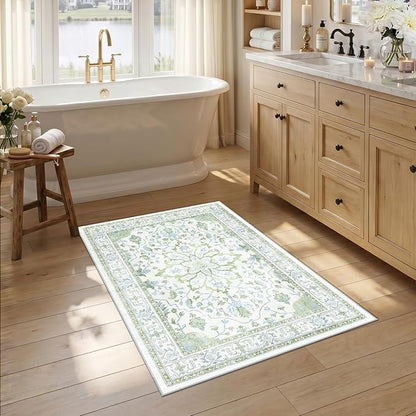 RELEANY Area Rugs 2'6"x4' Kitchen Rugs Entry Rug Small Rugs for Entryway Kitchen Bathroom Door Mat Indoor Entrance,Washable Non Slip, Green White Blue
