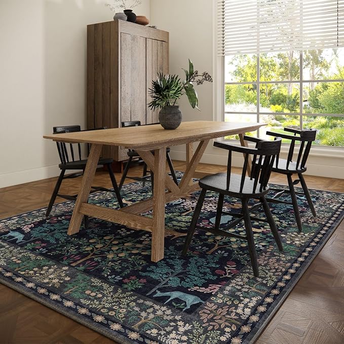 9x12 Area Rugs for Living Room: Washable Bedroom Rug Vintage Area Rug Stain Resistant Non Slip Low Pile Lightweight Soft Carpets for Living Room Dining Room Kitchen Nursery Kids Room Farmhouse Indoor