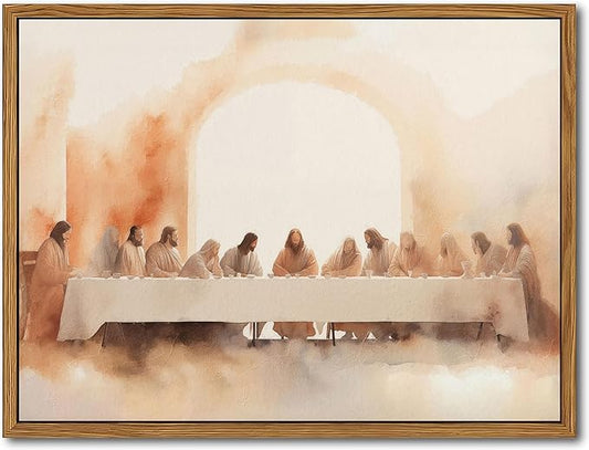 AKWISH Floating Frame Jesus Last Supper Canvas Wall Art, Leonardo da Vinci Pictures Canvas Print Posters Wall Decor, Christian Wall Art Home Decor for Living Room Dining Room Decor 24x36 inch