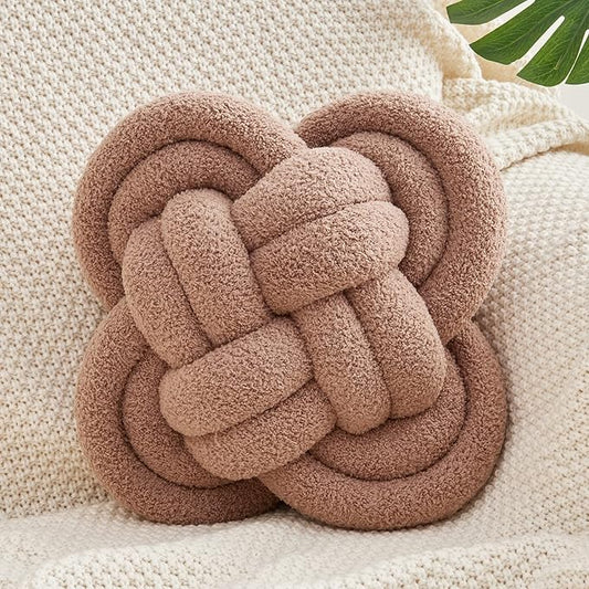 Knot Pillow, 12" Soft Decorative Throw Pillows for Couch Bed, Gray Pink Knotted Plush Throw Pillow Handmade Square Cushion Home Decor Pillows (Dark Khaki, 12 Inches X12 Inches)