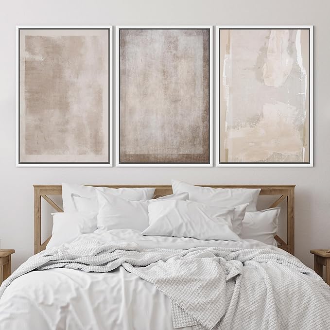 SIGNLEADER Framed Canvas Print Wall Art Set Soft Abstract Beige and Taupe Minimalist Texture Illustrations Boho Decorative for Living Room, Bedroom, Office - 24"x36"x3 WHITE
