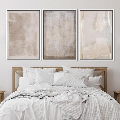 SIGNLEADER Framed Canvas Print Wall Art Set Soft Abstract Beige and Taupe Minimalist Texture Illustrations Boho Decorative for Living Room, Bedroom, Office - 16"x24"x3 WHITE