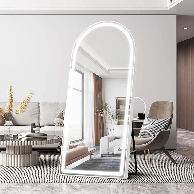 FENNIO Full Length Mirror with Lights, 70" x 32" LED Full Body Mirror, Free Standing Lighted Floor Mirror, Wall Mounted Hanging Mirror for Bedroom, Salon, Dimmable, 3 Color Lighting [Tempered Glass]