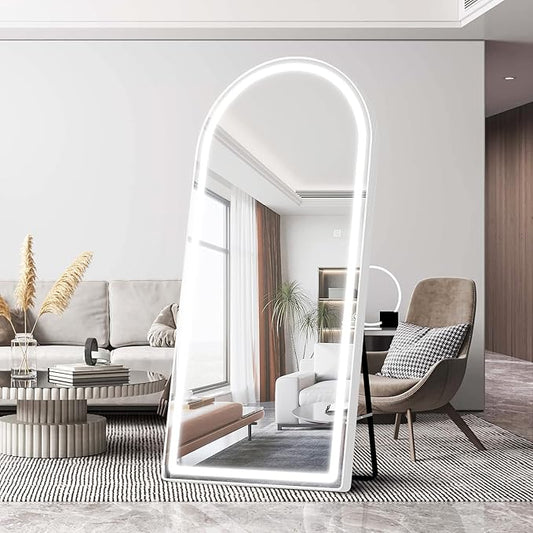 FENNIO Full Length Mirror with Lights, 70" x 32" LED Full Body Mirror, Free Standing Lighted Floor Mirror, Wall Mounted Hanging Mirror for Bedroom, Salon, Dimmable, 3 Color Lighting [Tempered Glass]