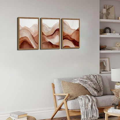 raiqtols Abstract Terracotta Watercolor Canvas Wall Art Set of 3 – Framed Boho Modern Wall Decor, Neutral Gallery Wall Art Prints with Wooden Frame for Living Room Bedroom Home Decor – 12x16in