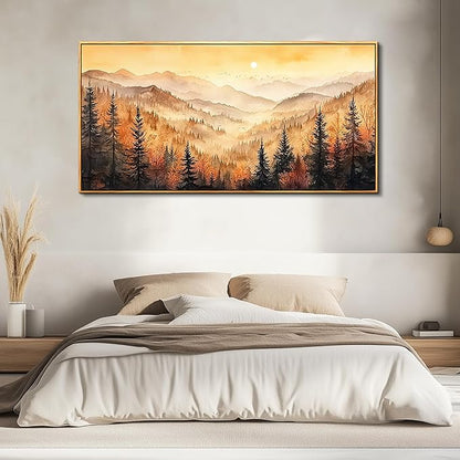 FUHAIHUA Large Wood Framed Wall Decor For Living Room Canvas Wall Art For Office Modern Wall Decorations For Bedroom Forest Landscape Painting Farmhouse Pictures Artwork Room Home Decor 24x48 In