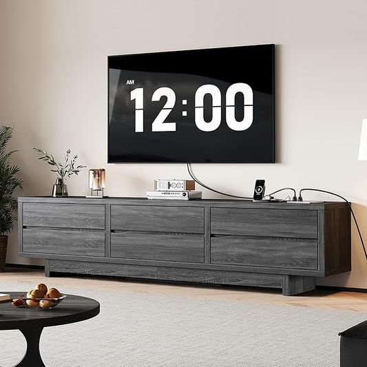 TV Stand for TVs Up to 90", 78" Entertainment Center with Storage, Modern TV Stand with Drawers & Power Outlets, Wooden Media Console Table for Living Room Bedroom, Grey