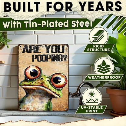 Frog Wall Art Are You Pooping? Metal Sign 12x16 Inch Vintage Humorous Bathroom Decor for Toilet Restroom