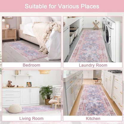 Sofrug Hallway Runner Rug, 2x6 Washable Pink Area Rug, Honeycomb Non Slip Kitchen Runner Rugs, Soft Faux Wool Carpet for Hallways Entryway Kitchen Laundry Bedroom