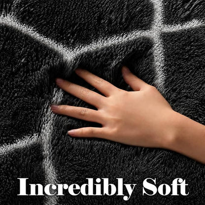 ONASAR Large Area Rugs for Living Room, 7x10 Black and White Rug, Boho Thick Floor Mat for Bedroom Home Decor Aesthetic, Soft Fuzzy Shaggy Plush Fluffy Geometric Carpet for Teen Dorm Classroom