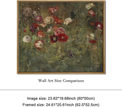 Pyradecor Vintage Wall Art Retro Large Framed Living Room Decor A Bed of Poppies Canvas Prints Classical Floral Painting for Bedroom Kitchen Farmhouse Office Decorations AH1110-5060NW