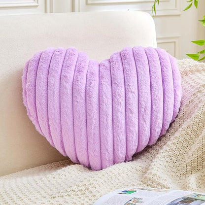 XVTRU Heart Pillows Heart Decorative Pillow Soft Fluffy Heart Shaped Lavender Throw Pillows with Faux Rabbit Fur Aesthetic Room Decor Cute Pillow for Valentines Mother's Day