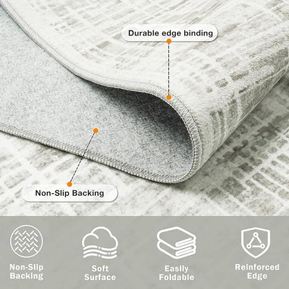 4x6 Area Rugs Washable Rug: Anti-Skid Abstract Modern Living Room Rug Soft Thin Carpets Indoor Floor Non-Shedding Carpet for Bedroom Dining Farmhouse Nursery Home Office (White Gray, 4'x6')