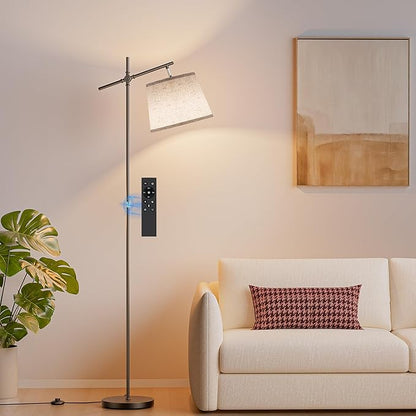 SIBRILLE Floor Lamp with Linen Shade, Dimmable Tall Standing Lamp with Remote Control & 3 Color Temperatures Bulb, Modern Swing Arm Floor Lamps for Living Room Bedroom Office Corner