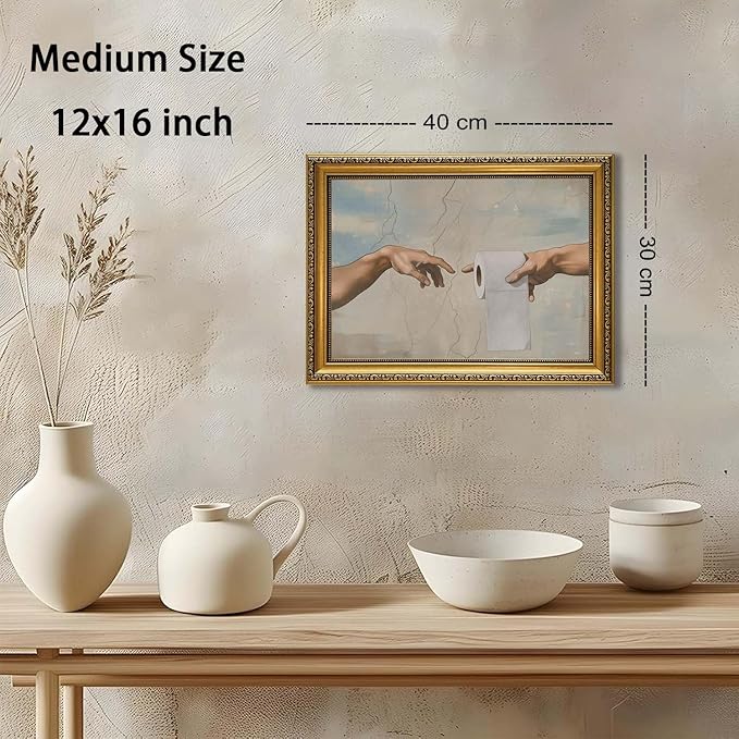 YD&YZY Gold Framed Vintage Funny Humor Bathroom Wall Art God Gives Toilet Paper Wall Decor Unique Art Painting Picture Print Whimsical Bathroom Restroom 12x16 inch Framed