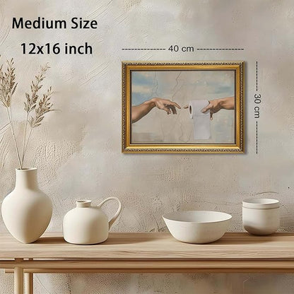 YD&YZY Gold Framed Vintage Funny Humor Bathroom Wall Art God Gives Toilet Paper Wall Decor Unique Art Painting Picture Print Whimsical Bathroom Restroom 12x16 inch Framed