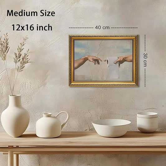 YD&YZY Gold Framed Vintage Funny Humor Bathroom Wall Art God Gives Toilet Paper Wall Decor Unique Art Painting Picture Print Whimsical Bathroom Restroom 12x16 inch Framed