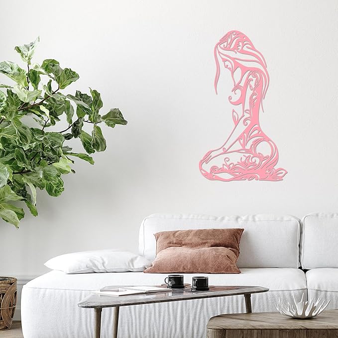 Xedatric Modern Abstract Metal Wall Art-Minimalist Line Sculpture for Bedroom,Living Room,Bathroom-Unique Metal Wall Decor for Home & Office(Pink)