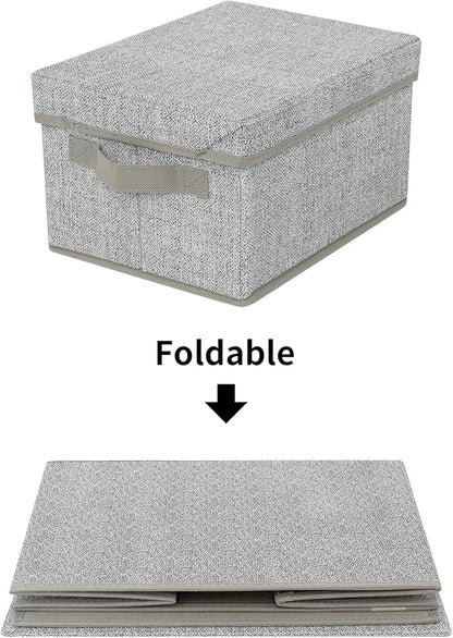 GRANNY SAYS Small Storage Bins with Lids, Fabric Storage Boxes, Shelf Baskets for Closet Organization, Stackable Clothes Storage Bins, Gray, Small, 3-Pack
