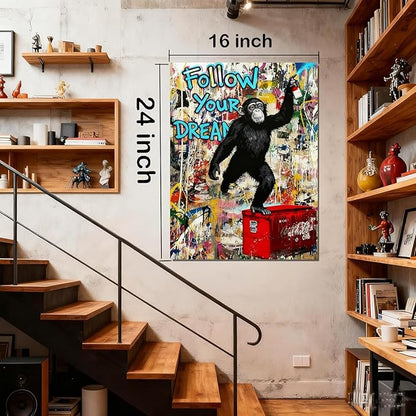 16x24 Graffiti Street Art Gorilla Canvas Wall Decor Urban Pop Funny Picture Monkey Framed Gallery Street Posters Teen Boys Bedroom Pictures Kids Room Prints Men Office Home Decoration