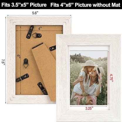 Momentworth 4x6 Picture Frame with Mat for 3.5x5, Rustic White Wood Grain Gallery Wall Picture Frames for Tabletop or Wall Mounting(4 Pack, White)