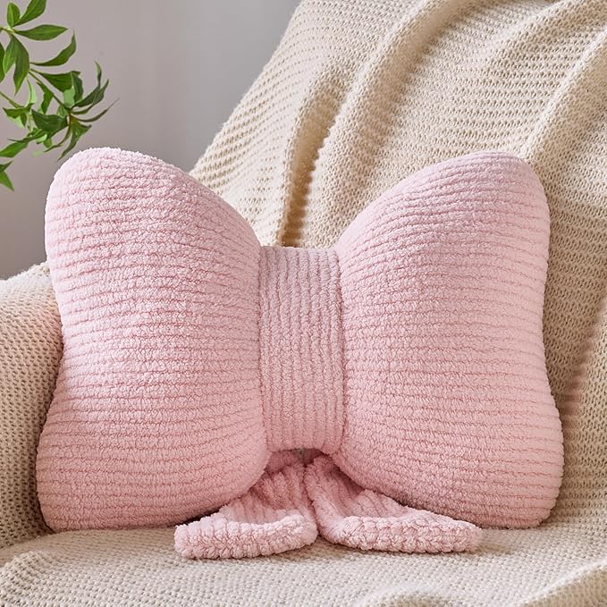 Bow Pillow, Decorative Throw Pillows with Soft Plush, Bow Throw Pillow for Couch Bed, Home Decor Bow Shaped Pillow for Bedroom Living Room (Pink, 16 Inches)